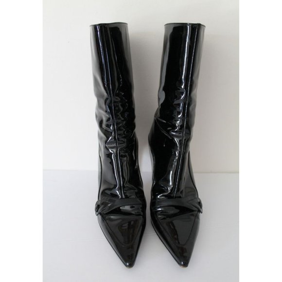 Jimmy Choo Patent Leather Front Strap Detail Ankle Boots Black Size 38.5 - Picture 2 of 8